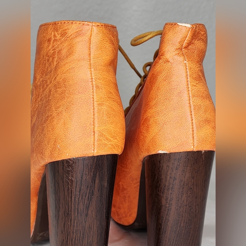 VINTAGE BRAND Orange Lave-Up Platform Heeled Ankle Booties. Size: 6.5 - Picture 9 of 10